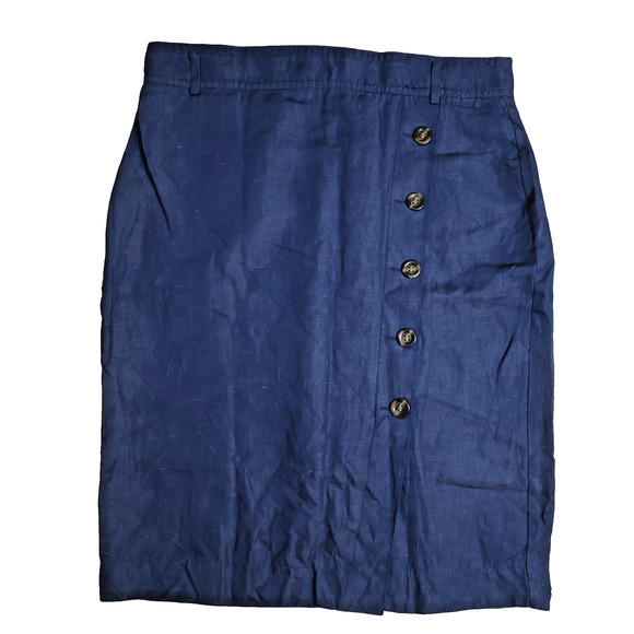 Ann Taylor Dresses & Skirts - Ann Taylor Chambray Skirt Blue Sz 14 Button Front Belted Tailored Officecore EUC